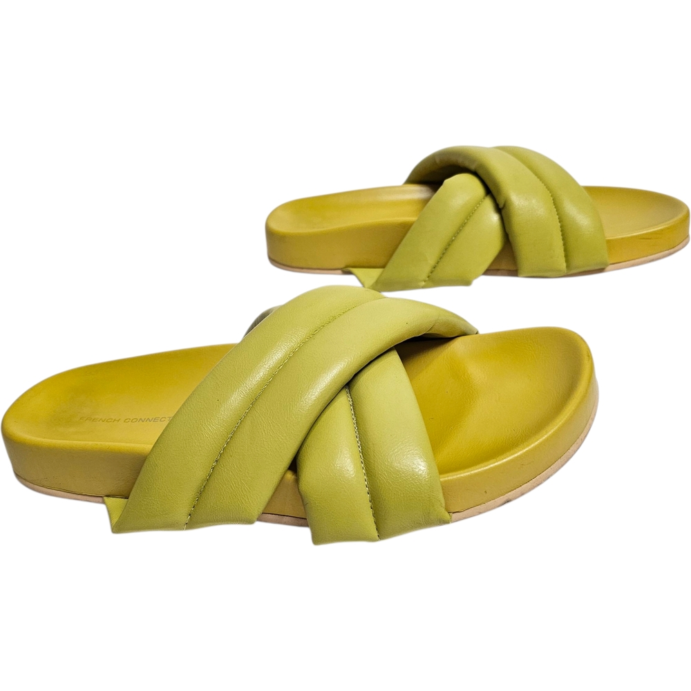French Connection Yellow Green Hayden Slide Sandals Puffy Straps Criss Cross 7 - Picture 6 of 11